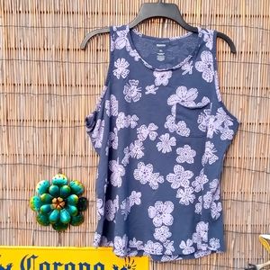 Sonoma High-Neck Tank Navy Purple Floral Print, XL